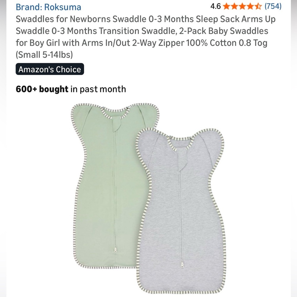 Baby Swaddle Sack Duo - Sage Green & Heather Gray with Striped Trim